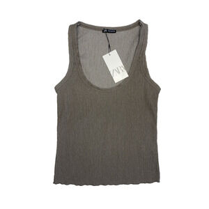 Zara Shirt Womens Large NEW Ribbed Fitted Casual Cami Basic Texturized Tank Top